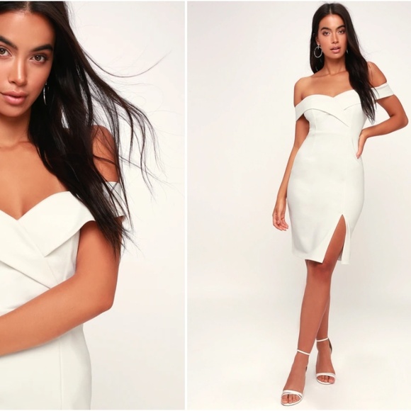 LULU's Bachelorette Engagement Bridal Shower Off the Shoulder Sexy Midi Dress - Picture 1 of 5